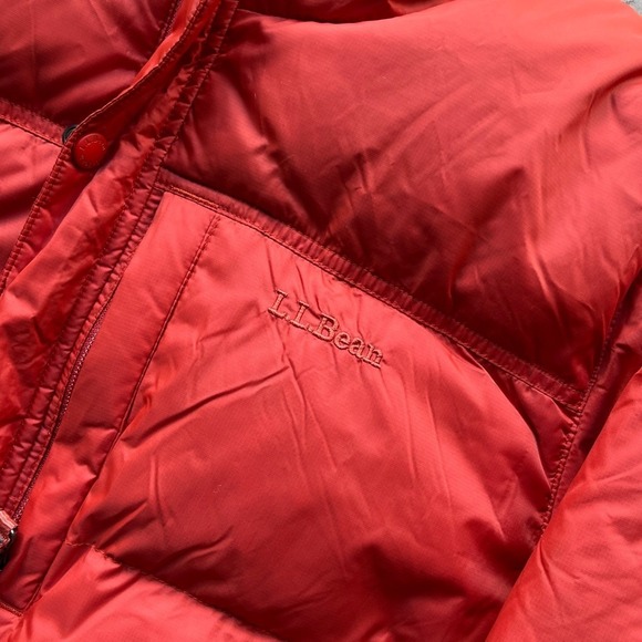 LL Bean Mens Red Orange Insulated Puffer Jacket Goose Down Winter Outdoor Size M - Picture 4 of 6